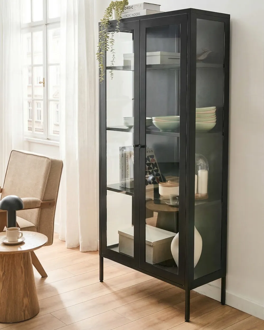 Vitrine mit Glastüren HARTY 80 cm Metall Schwarz
