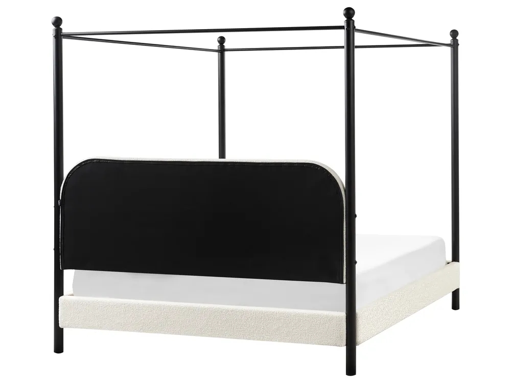 Four Poster Bed Boucle DANNEMOIS 160 x 200 cm (EU King Size) Off-White_960946
