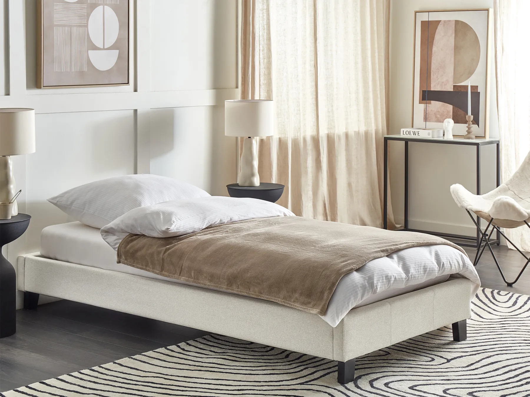 Bett ohne Kopfteil Stoff ROANNE 90 x 200 cm Cremeweiß_902928