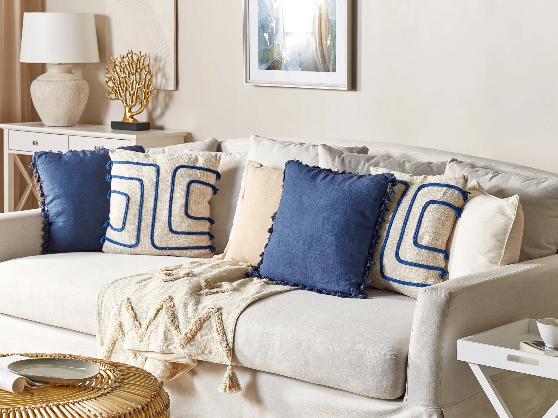 Dekokissen 2er Set PLEIONE 45 x 45 cm Baumwolle Marineblau Geometrisches Muster_840305