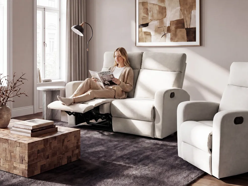 Sofa Set manuell verstellbar 3-Sitzer VERDAL Samtstoff Beige_1081242
