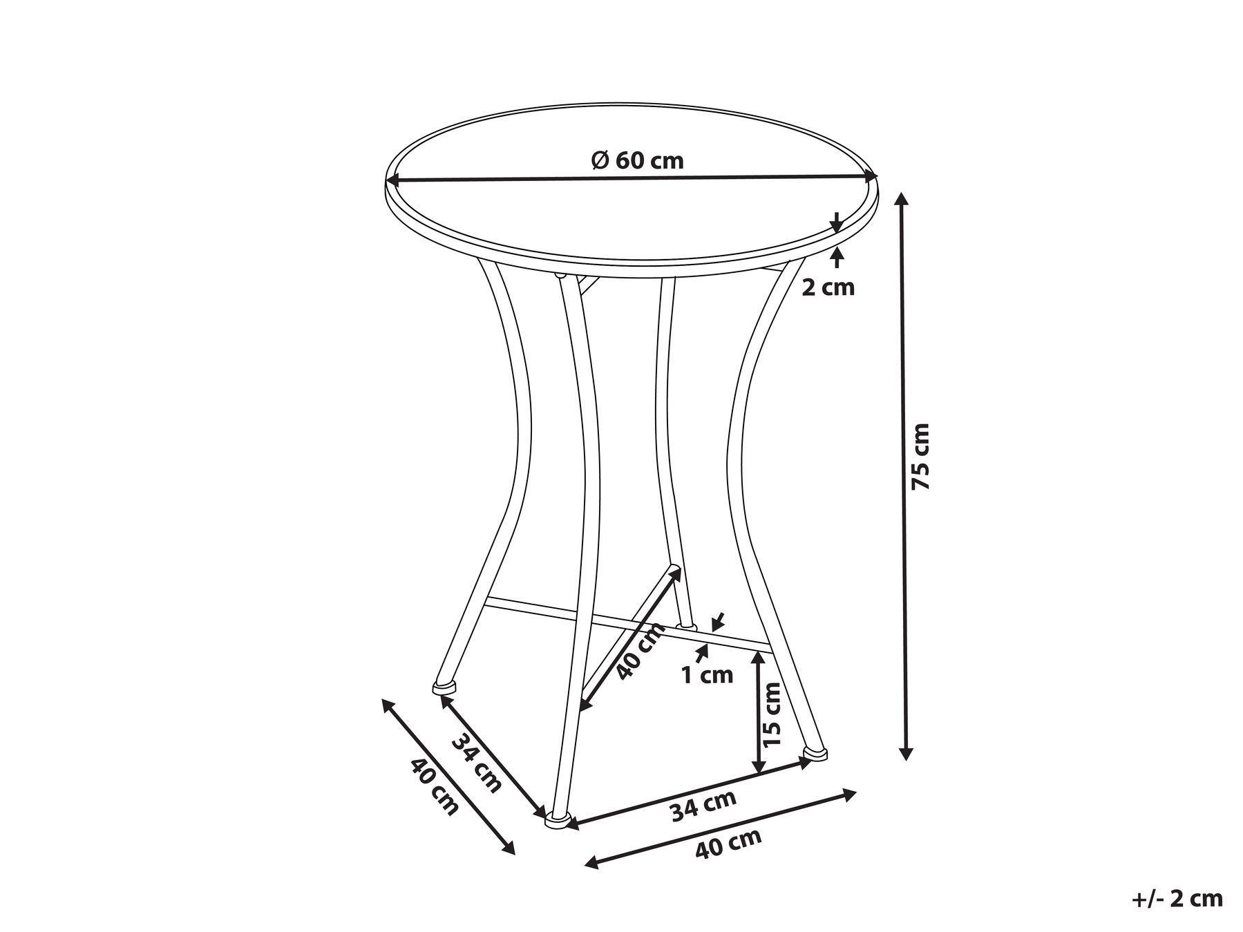 Outdoor Bistrotisch COMISO 60 cm 60 cm Metall Schwarz / Weiß_982173