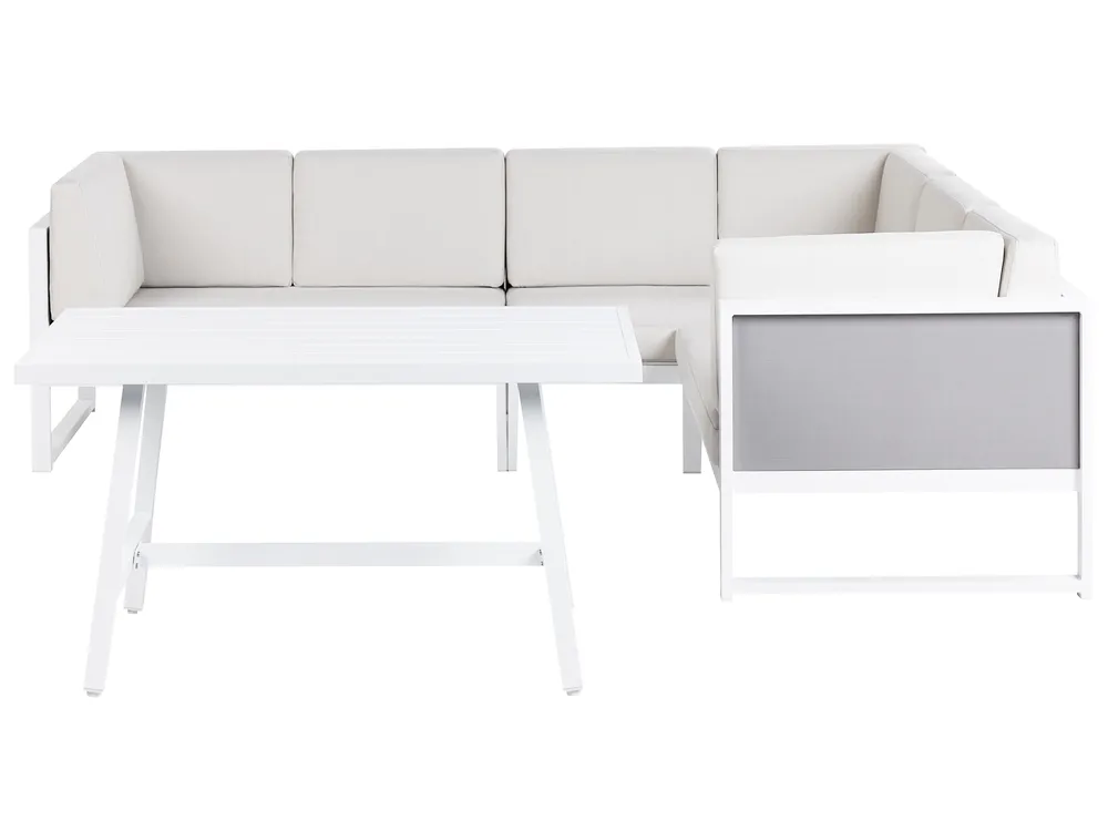 Garten Ecksofa mit Tisch 6-Sitzer CASTELLA/FRATTE Metall Cremeweiß linksseitig