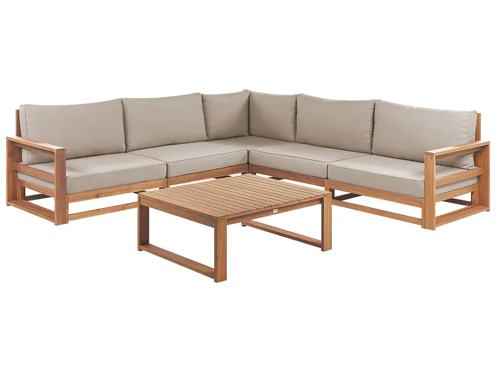 Garten Ecksofa mit Tisch 5-Sitzer TIMOR modular zertifiziertes Akazienholz Hellbraun