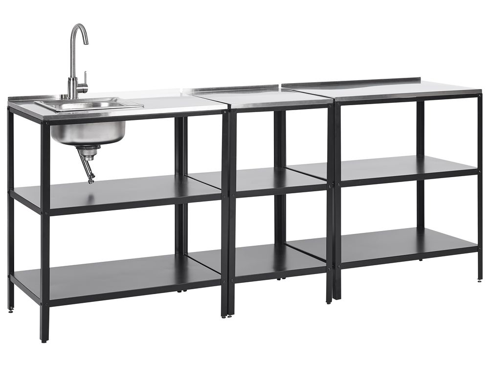 3 Piece Outdoor Kitchen Set with Sink VILAMA Black Metal