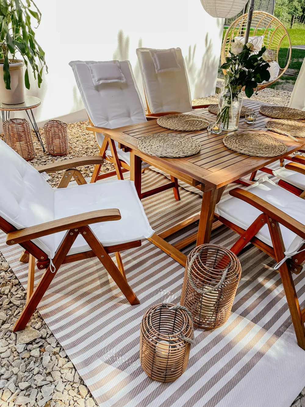 Gartenmöbel Set 6-Sitzer JAVA inkl. Kissen Akazienholz Cremeweiß_807452
