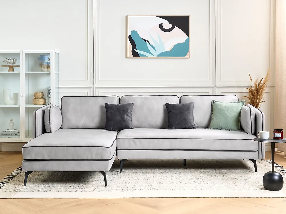 Ecksofa ALTAN Samtstoff Hellgrau rechtsseitig_1182671