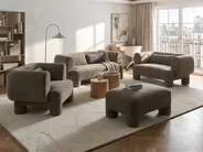 Living Room Set 6 Seater HOGBO with Ottoman Fabric Brown_1049959