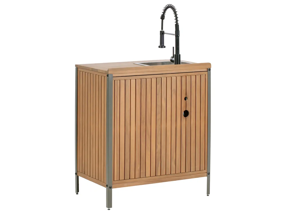 Outdoor-Küche 3er Set mit Spüle IVREA Braun / Schwarz zertifiziertes Akazienholz_988415