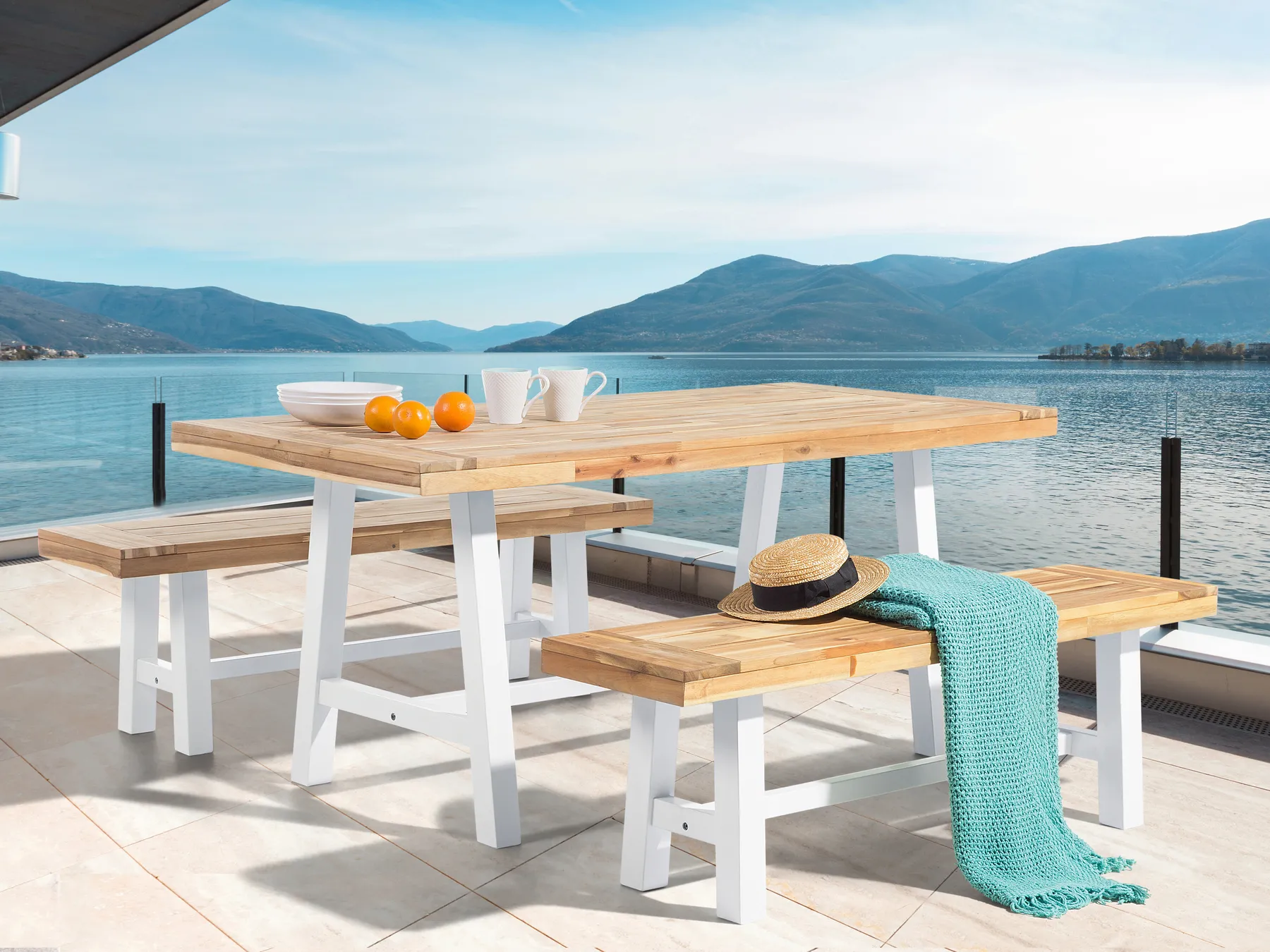 Garden Dining Table SCANIA 170 cm 80 cm Acacia Wood White_705198