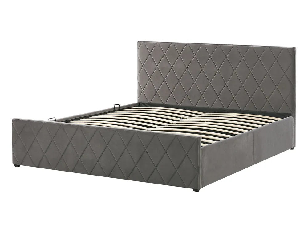 Bett mit Stauraum ROCHEFORT Samtstoff Grau 140 x 200 cm_786503