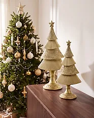 Set of 2 Christmas Decorations ERVASTI 32/41 cm Christmas Tree Gold_1175733