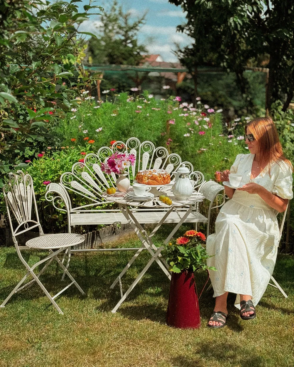Bistro-Set mit Bank PAVIA Metall Cremeweiß_1125704