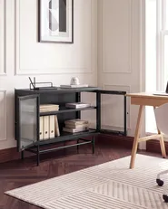Sideboard mit Glastüren DEVON 77 cm Metall Schwarz_1113492