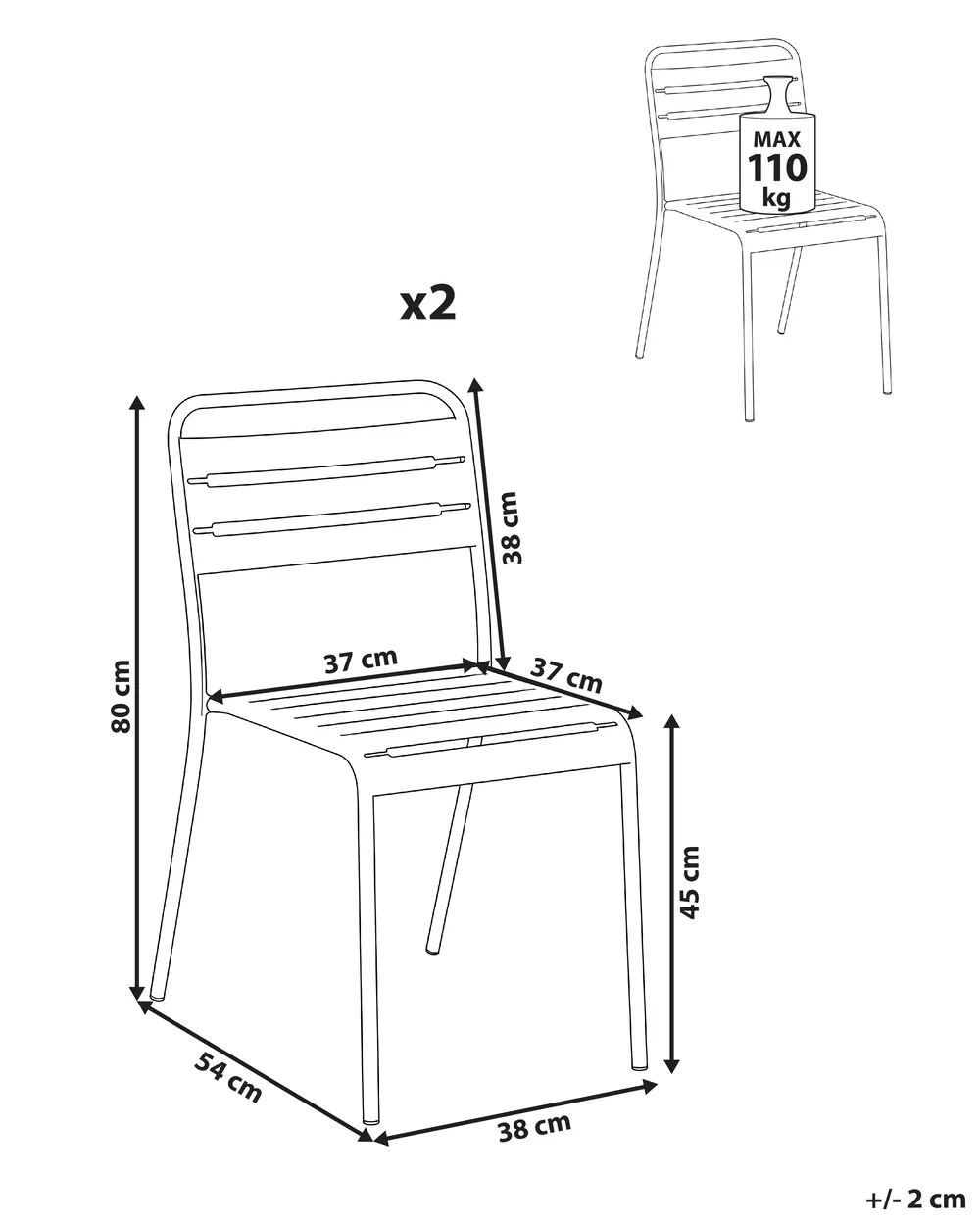 Gartenstuhl 2er Set LEFKADA Metall Braun_1081225