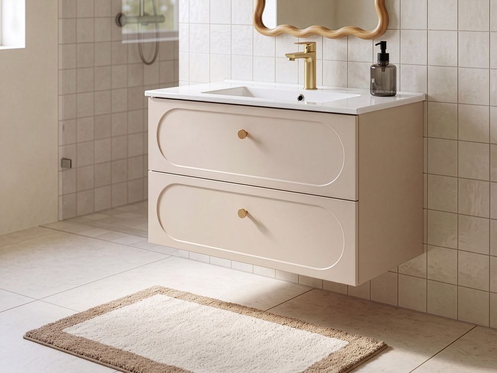 Wandmontierter Waschbeckenunterschrank mit Waschbecken TARUMIR 80 cm Beige