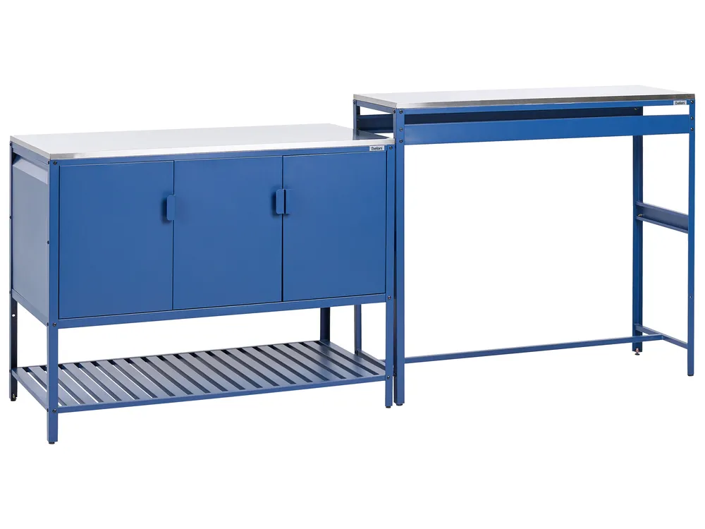 Outdoor-Küchenset mit Bartisch 2-teilig MAENZA Blau Metall