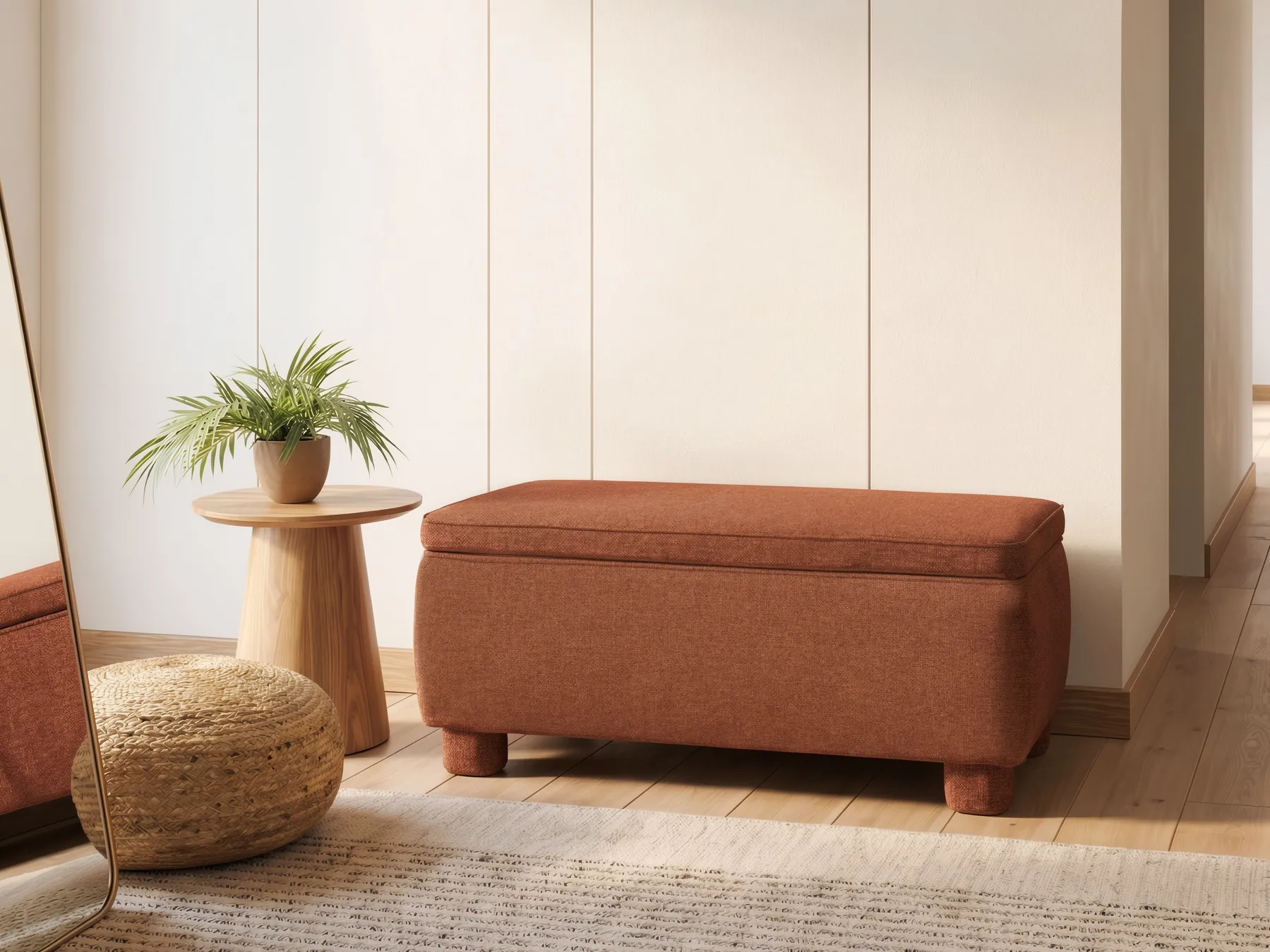 Upholstered Storage Bench ITHACA Fabric Golden Brown_1057952