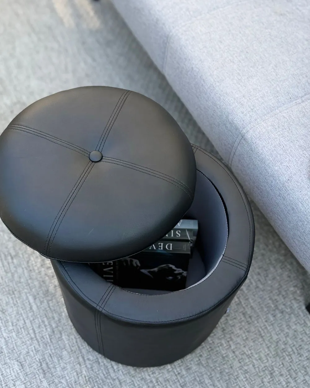 Pouf mit Stauraum MARYLAND Kunstleder Schwarz_1129614