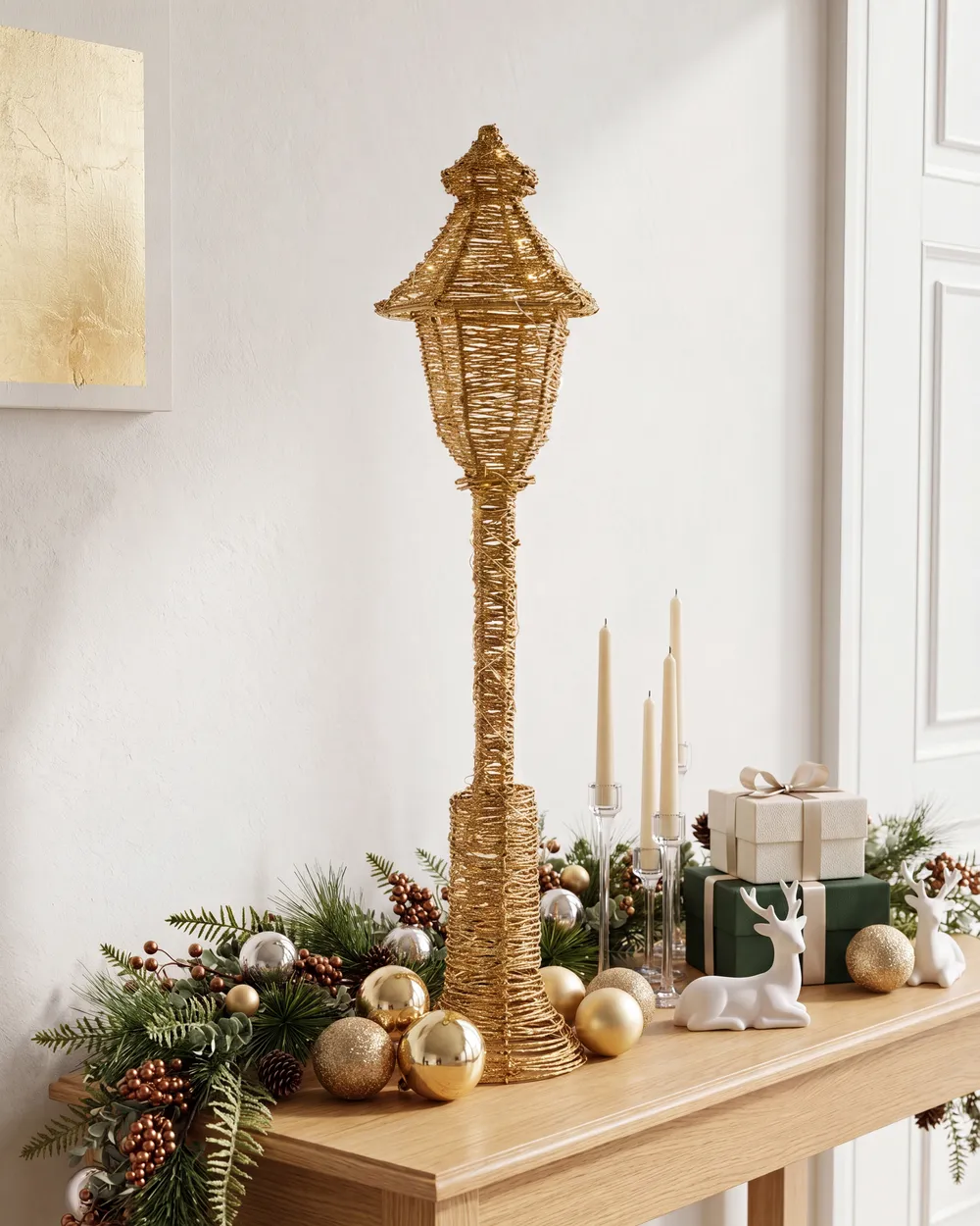 Christmas Decoration LED ALFTANES 62 cm Post Lamp Gold_1144488