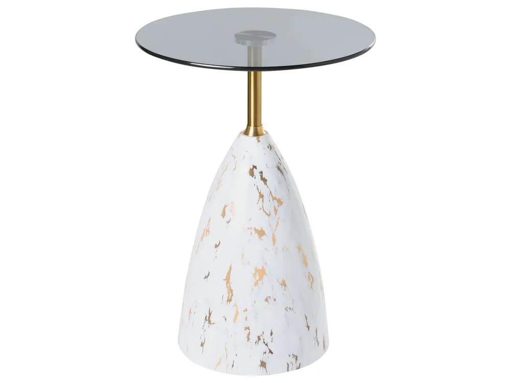 Side Table WABBY Tempered Glass White Marble