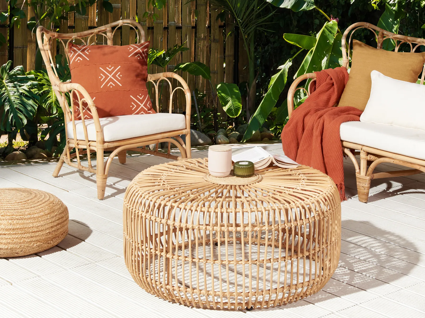 Outdoor Couchtisch RANDAZZO 85 cm 85 cm Rattan Hellbraun_854004
