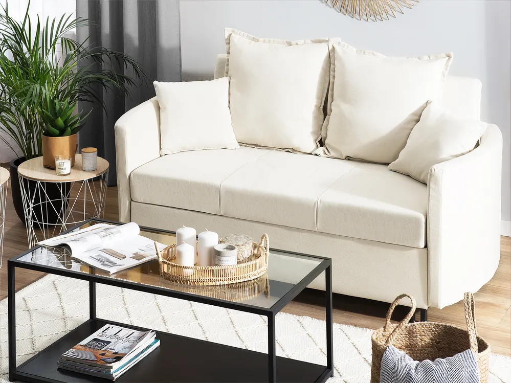 Schlafsofa 2-Sitzer HOVIN Stoff Hellbeige