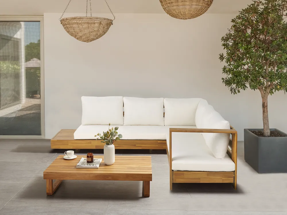 Garten Ecksofa mit Tisch 5-Sitzer MARETTIMO zertifiziertes Akazienholz Braun linksseitig