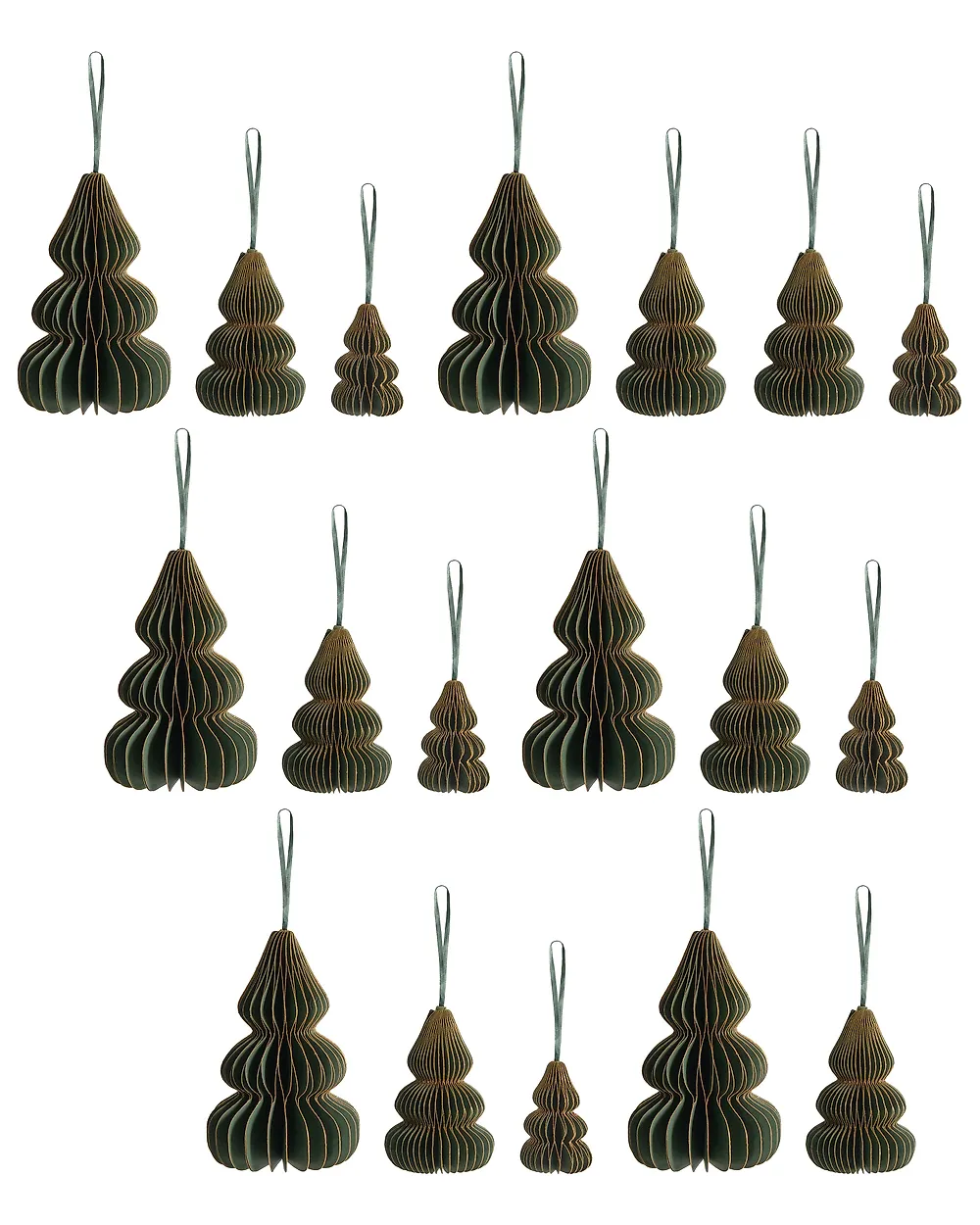 Set of 19 Christmas Tree Ornaments ORKLA Paper Green_1188384