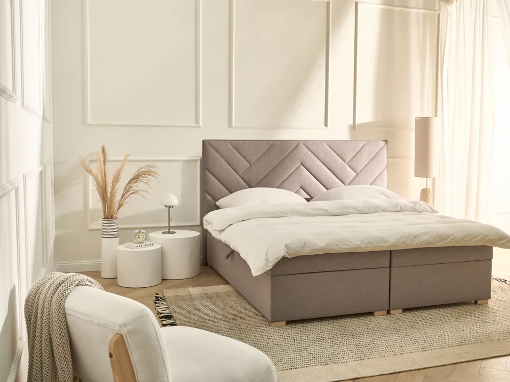 Boxspringbett mit Stauraum ESQUIRE Stoff Taupe 180 x 200 cm