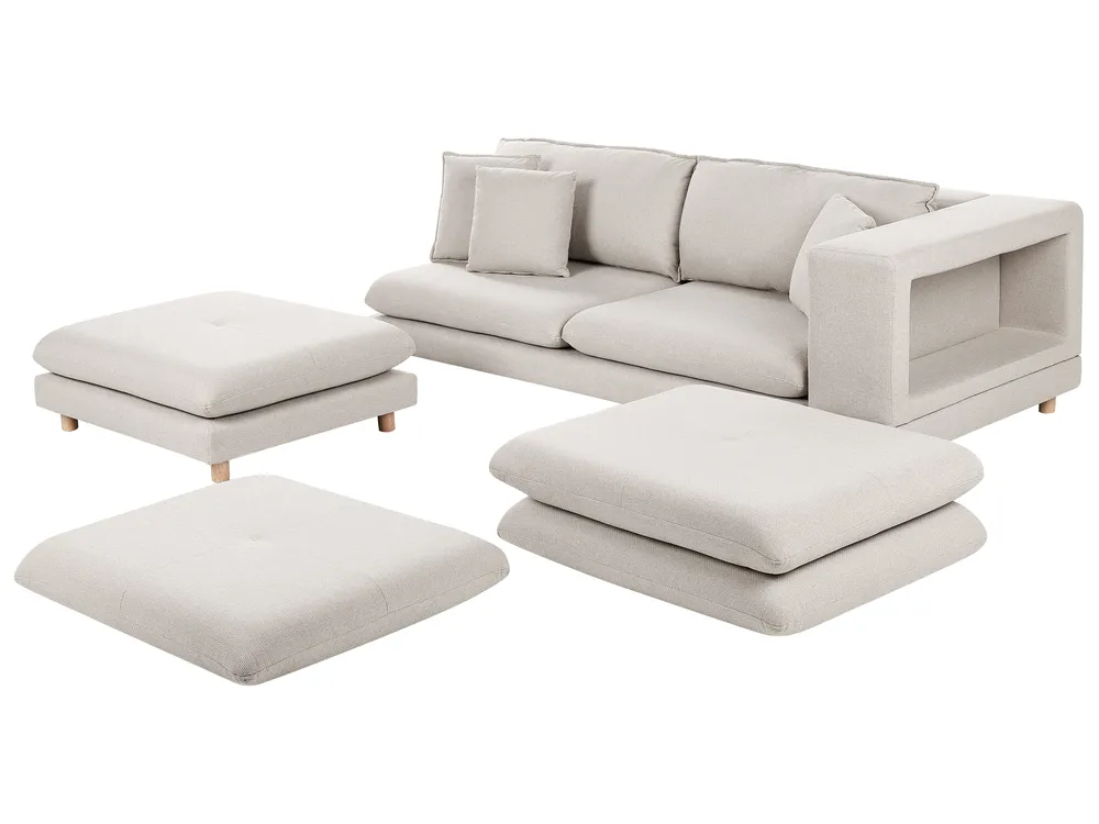 Sofa 2-Sitzer HEDEN mit Ottomane Stoff Hellbeige_950599