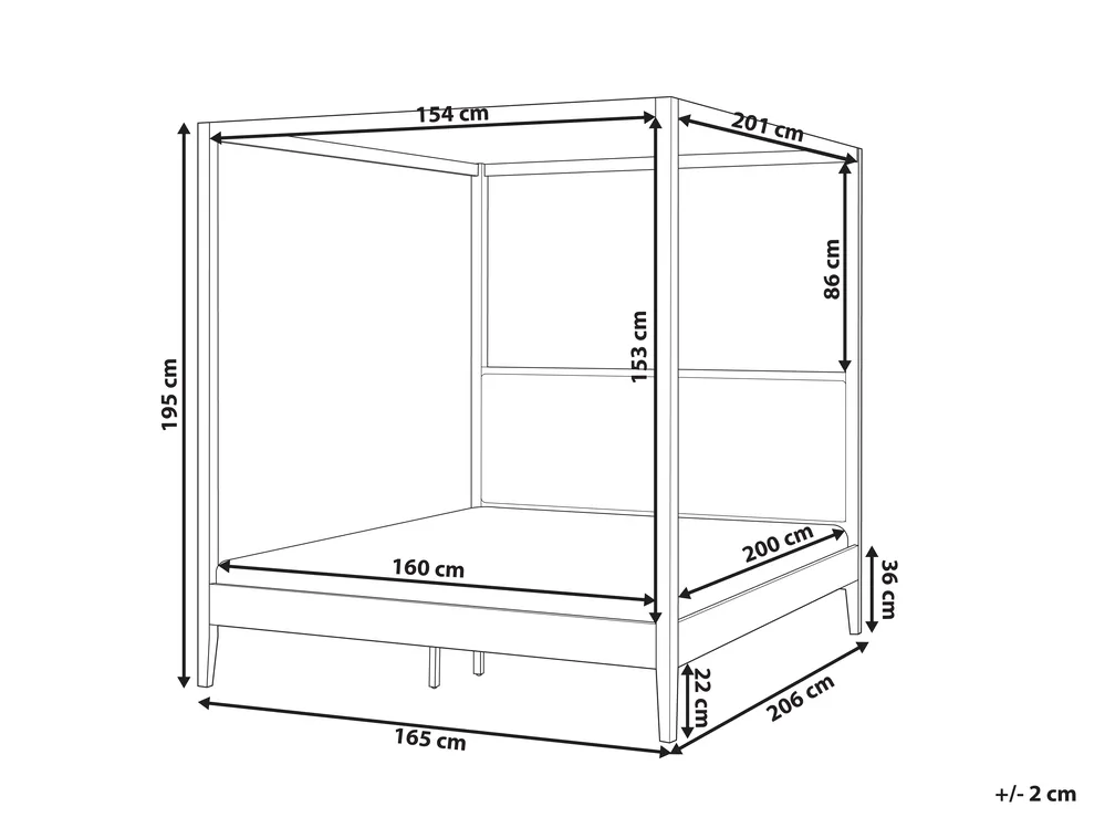 Four Poster Bed Wood HAILLICOURT 160 x 200 cm (EU King Size) Light Brown_1037202