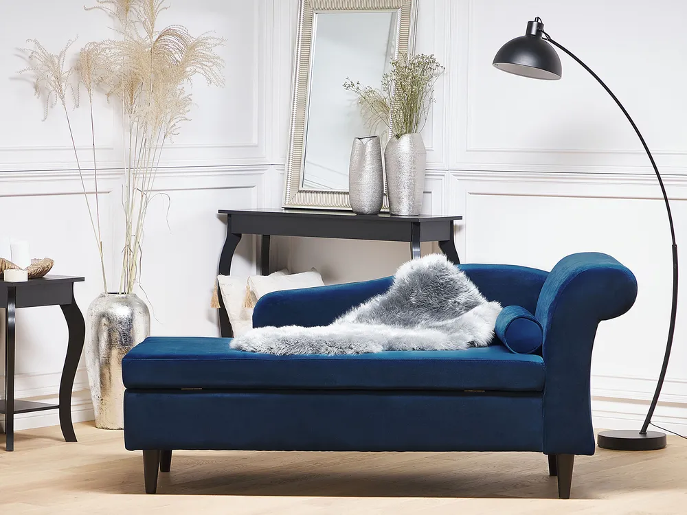 Rechtsseitige Chaiselongue LUIRO mit Stauraum Samtstoff Marineblau