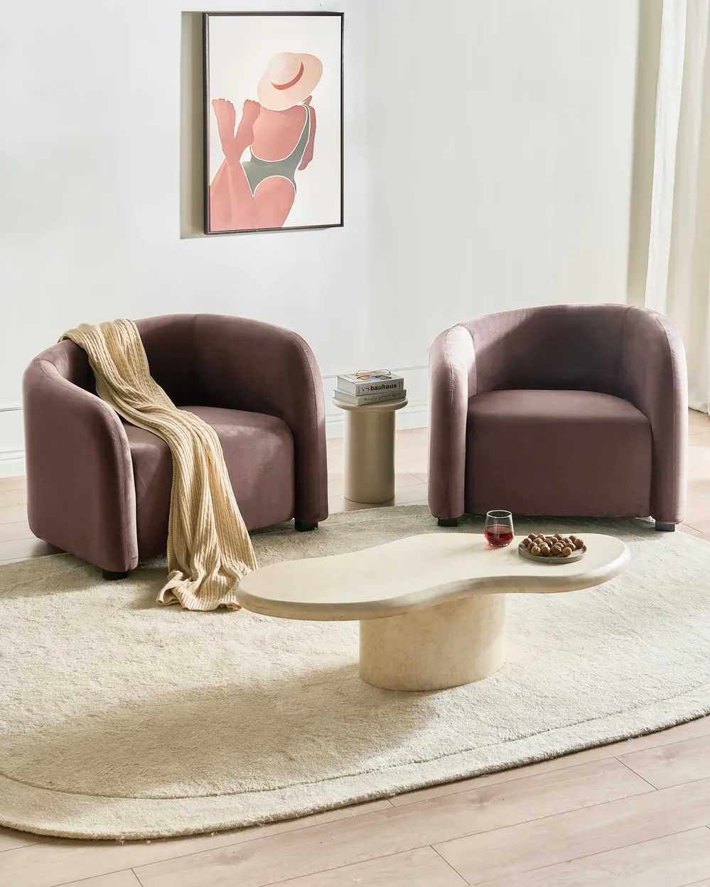 Sessel 2er Set VELTADA Samtstoff Dunkelbraun