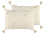 Set of 2 Decorative Cushions CERINTHE 40 x 60 cm Cotton Light Beige Chevron Pattern_835172
