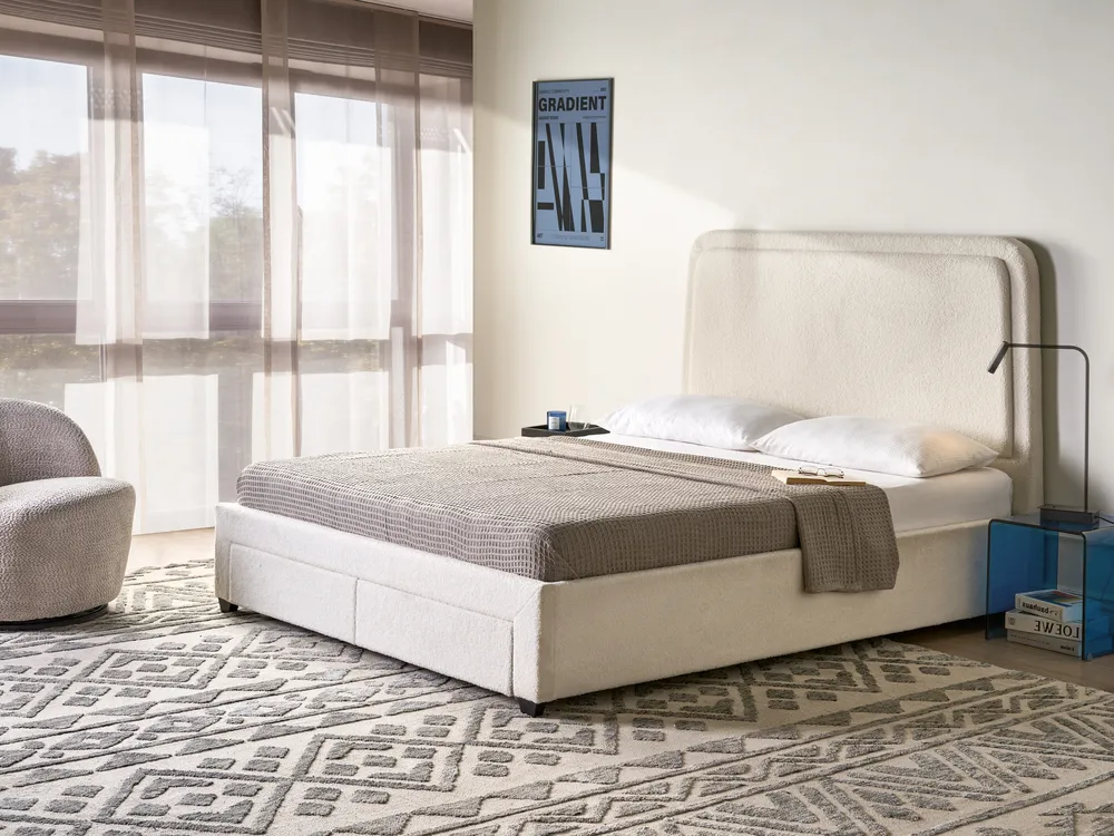 Bed with Storage Drawers SARDENT Boucle Off-White 160 x 200 cm (EU King Size)_1009106