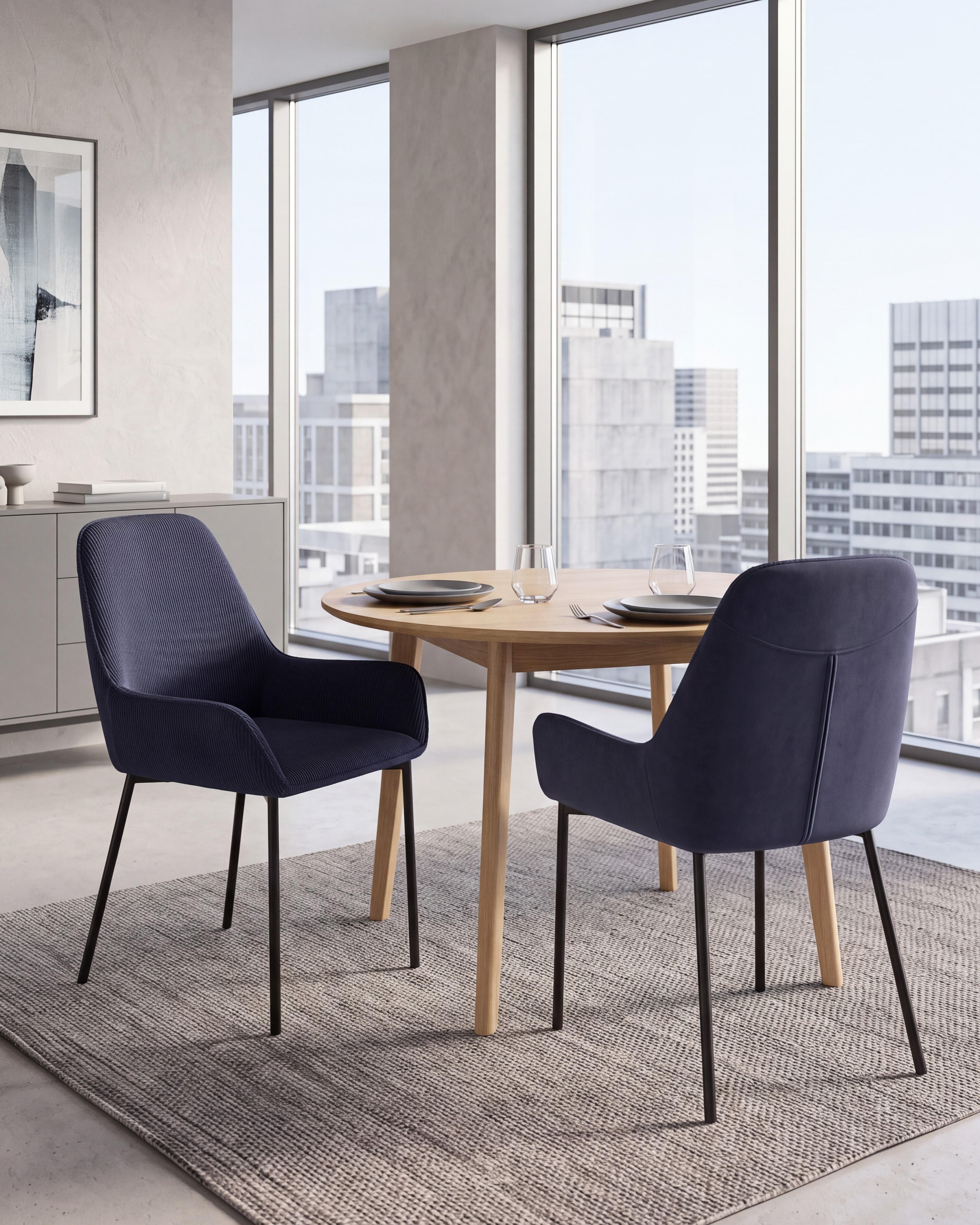 Set of 2 Dining Chairs LOVERNA Corduroy Dark Blue