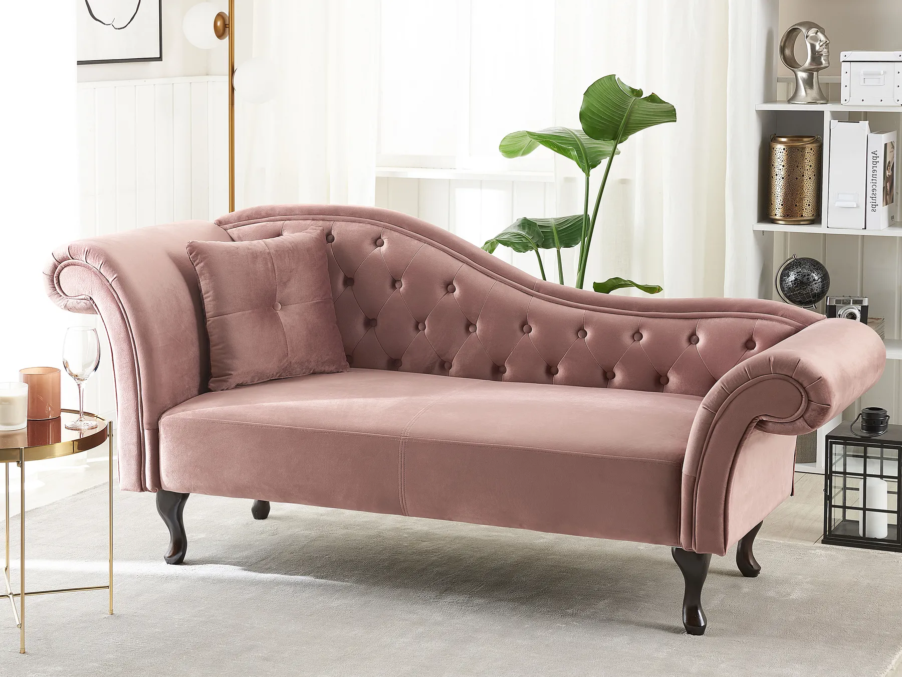 Linksseitige Chaiselongue LATTES Samtstoff Rosa_793759