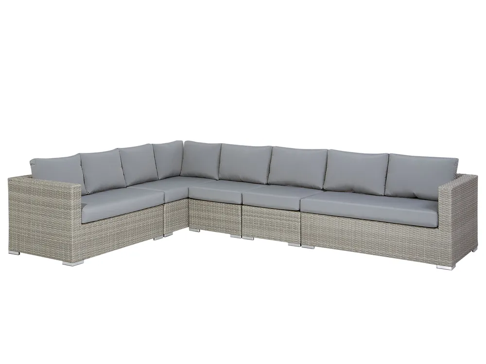 Lounge Set mit Tisch 8-Sitzer XXL modular Polyrattan Grau rechtsseitig_796004