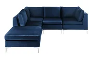 Modul Ecksofa 4-Sitzer EVJA mit Ottomane Samtstoff Marineblau rechtsseitig_859958