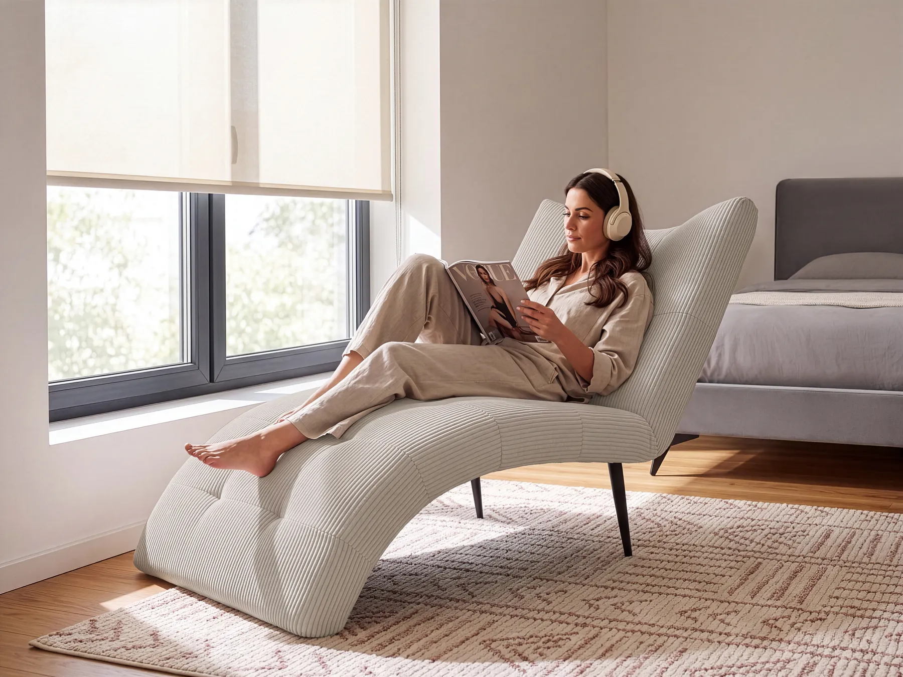 Chaiselongue QUILLY Cord Taupe_1096000