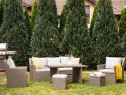 Lounge Set mit Tisch und Ottomane 5-Sitzer FONTI inkl. Kissen Polyrattan Taupe_870282