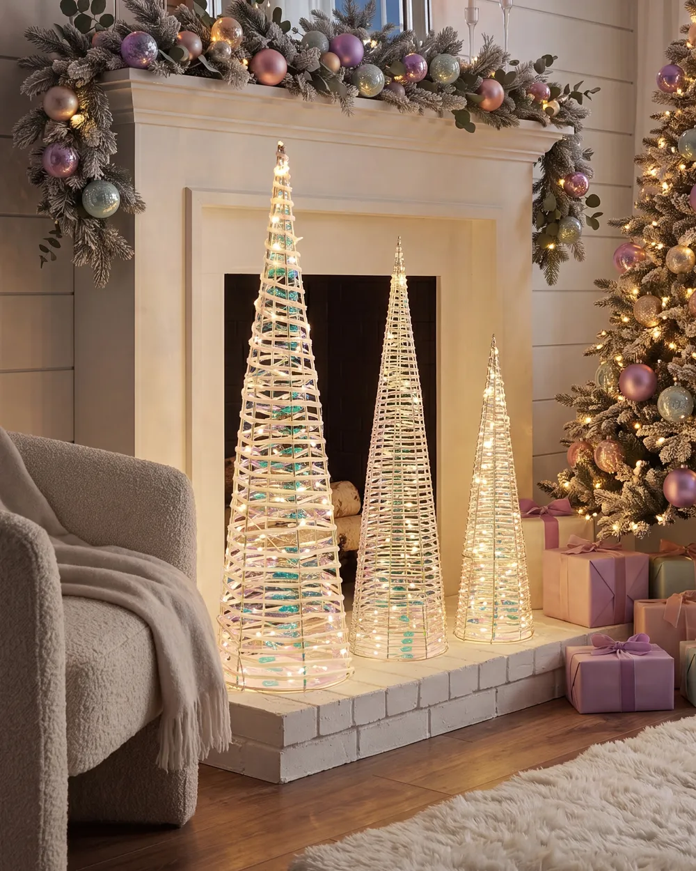 Weihnachtsdekoration 3er Set LED SONDER 40/60/80 cm Weihnachtsbaum Weiß