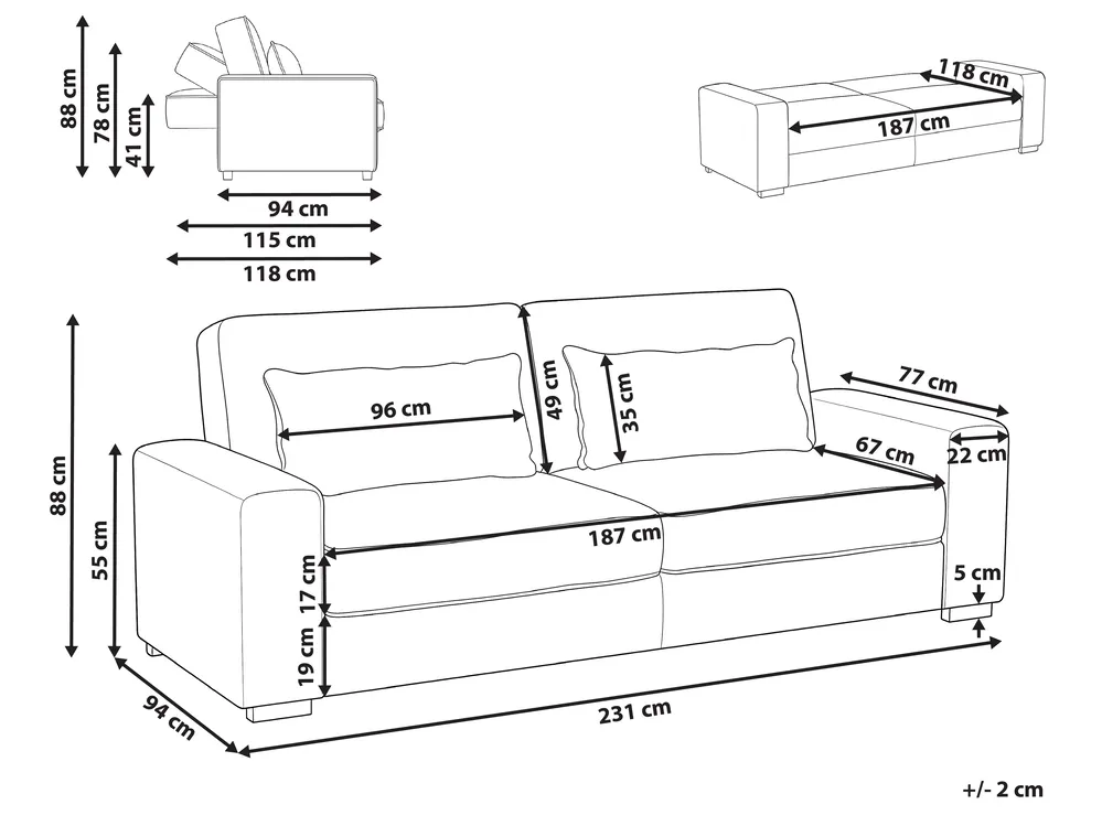 Schlafsofa 3-Sitzer AROLE Stoff Braun_1056618
