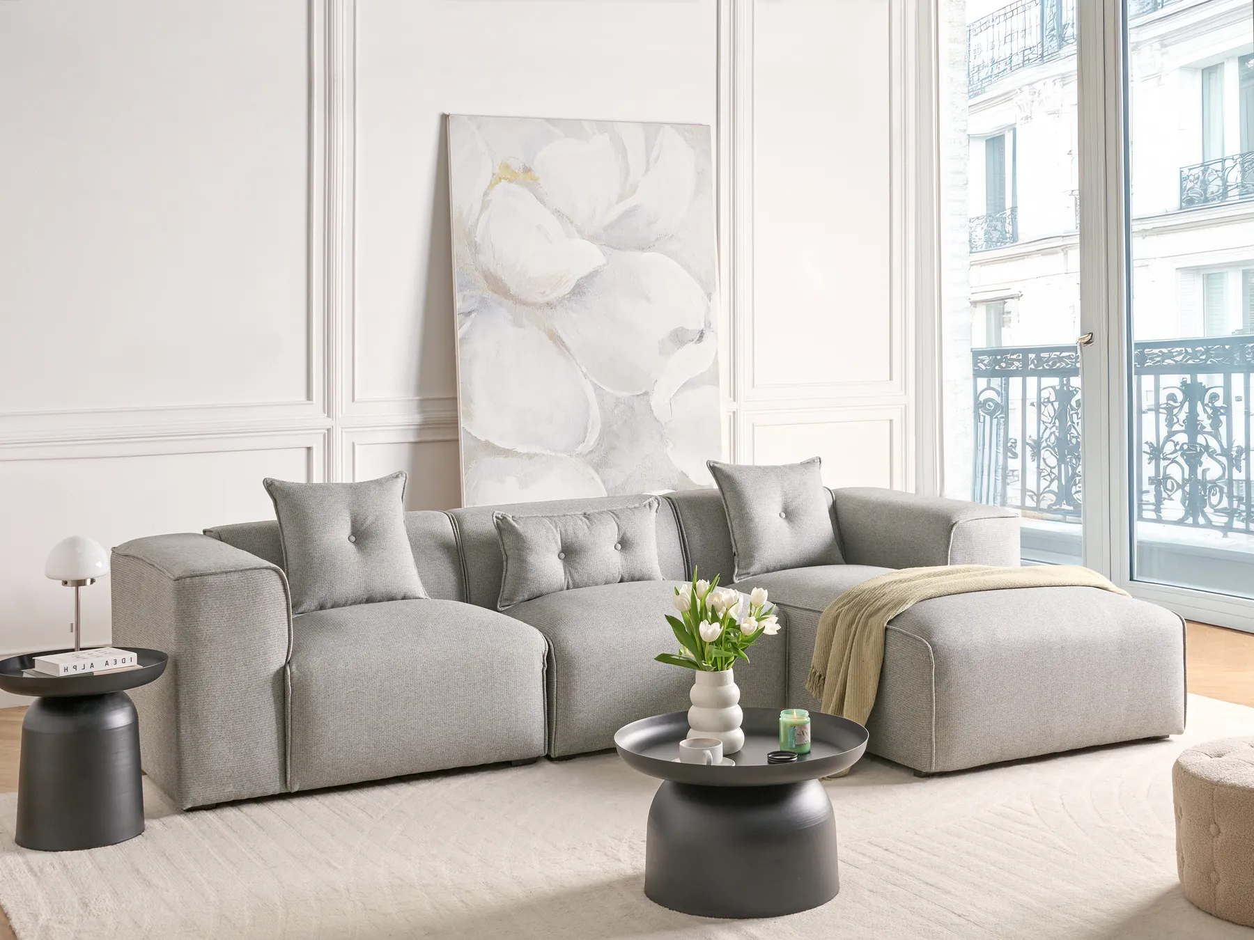Ecksofa 3-Sitzer DOLVA Stoff Hellgrau linksseitig_745528