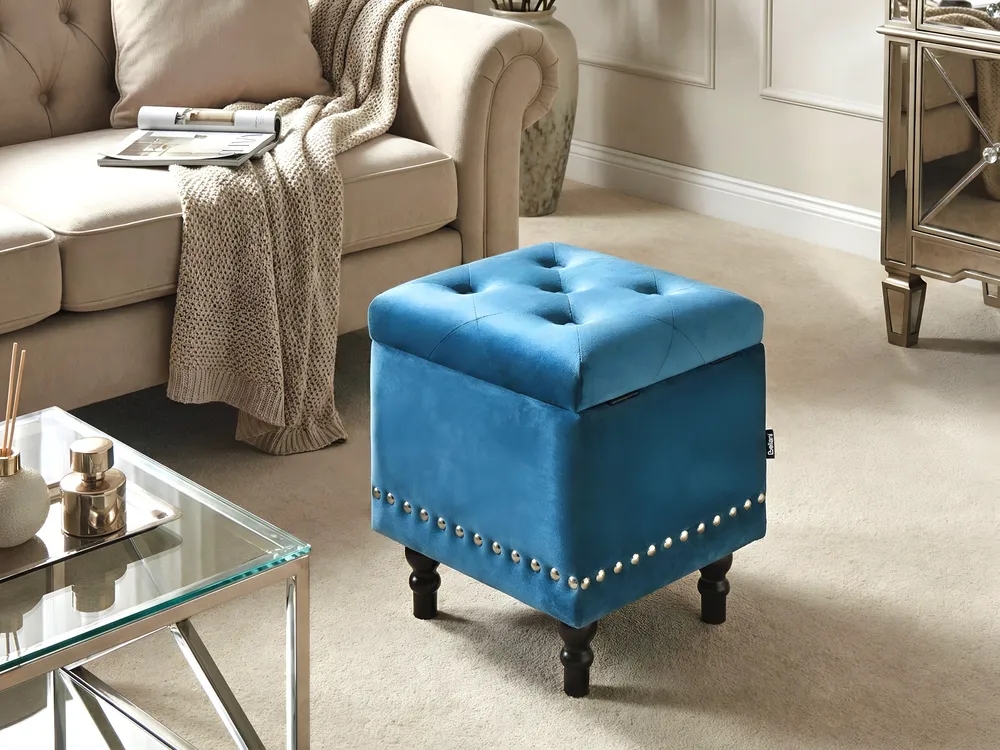 Pouf mit Stauraum LORETTO Samtstoff Dunkelblau