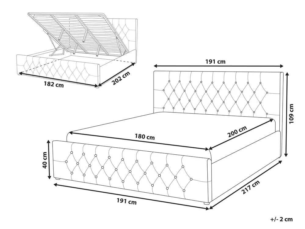 Bett mit Stauraum AMIENS Stoff Hellgrau 180 x 200 cm_976228