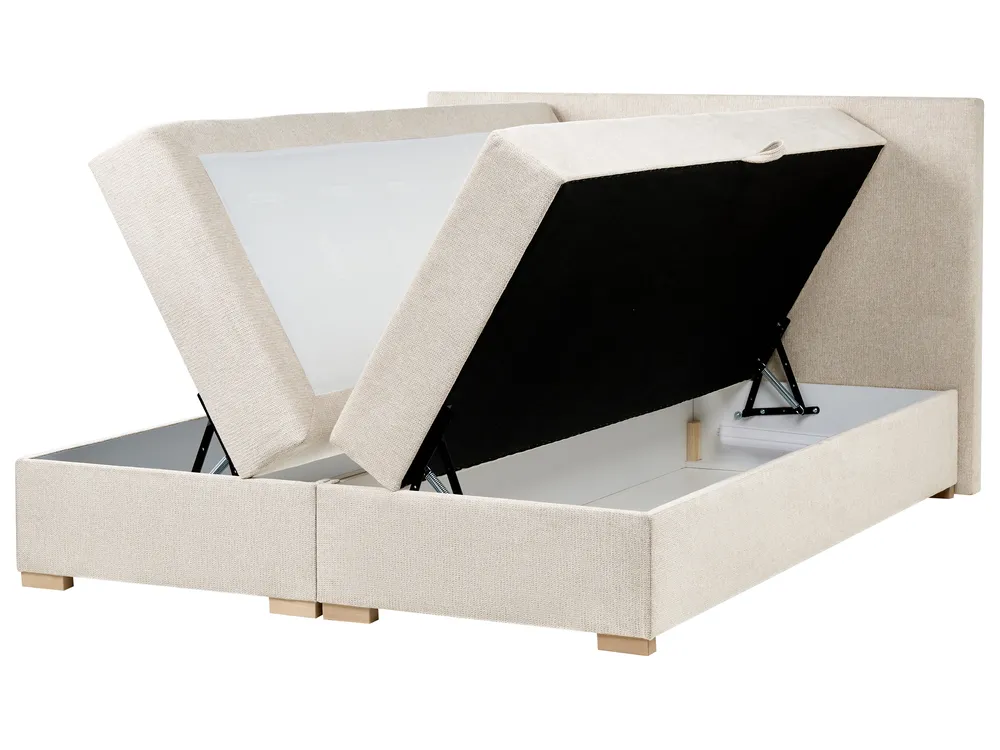 Divan Bed with Storage MAJOR Fabric Light Beige 160 x 200 cm (EU King Size)_1028036