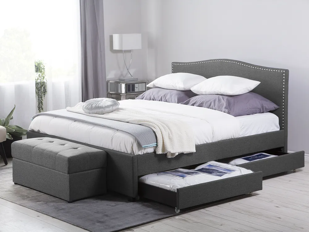Bed with Storage Drawers MONTPELLIER Fabric Dark Grey 180 x 200 cm (EU Super King)_714428