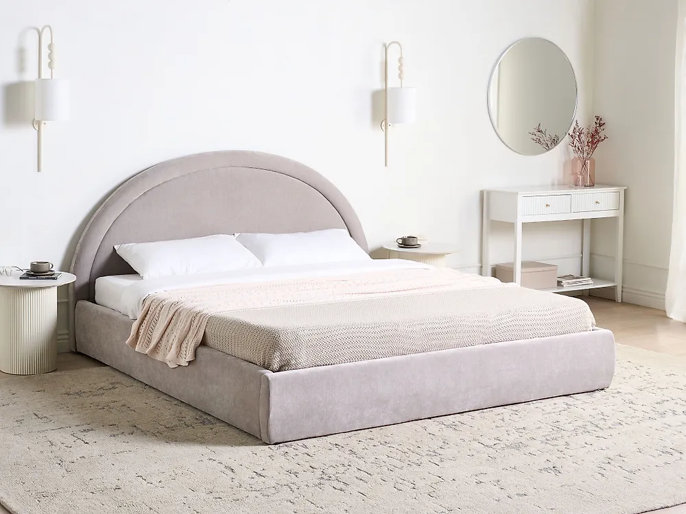 Bett mit Stauraum MOUZON Chenillegewebe Taupe 180 x 200 cm_1184943